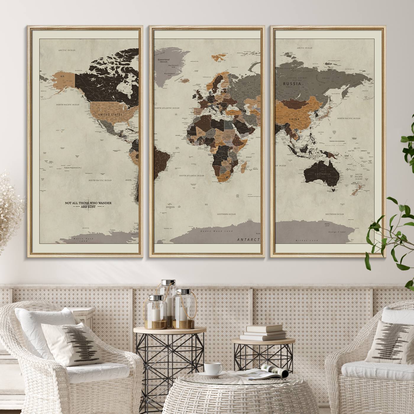 72209-MGV-CV-36X24-Antique World Map Canvas Print - Detailed Vintage World Map Art Print for Travel Lovers, Giclee Print, Unique Wall Decor