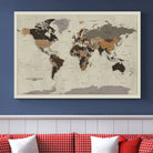 Antique World Map Canvas Print - Detailed Vintage World Map Art Print for Travel Lovers, Giclee Print, Unique Wall Decor