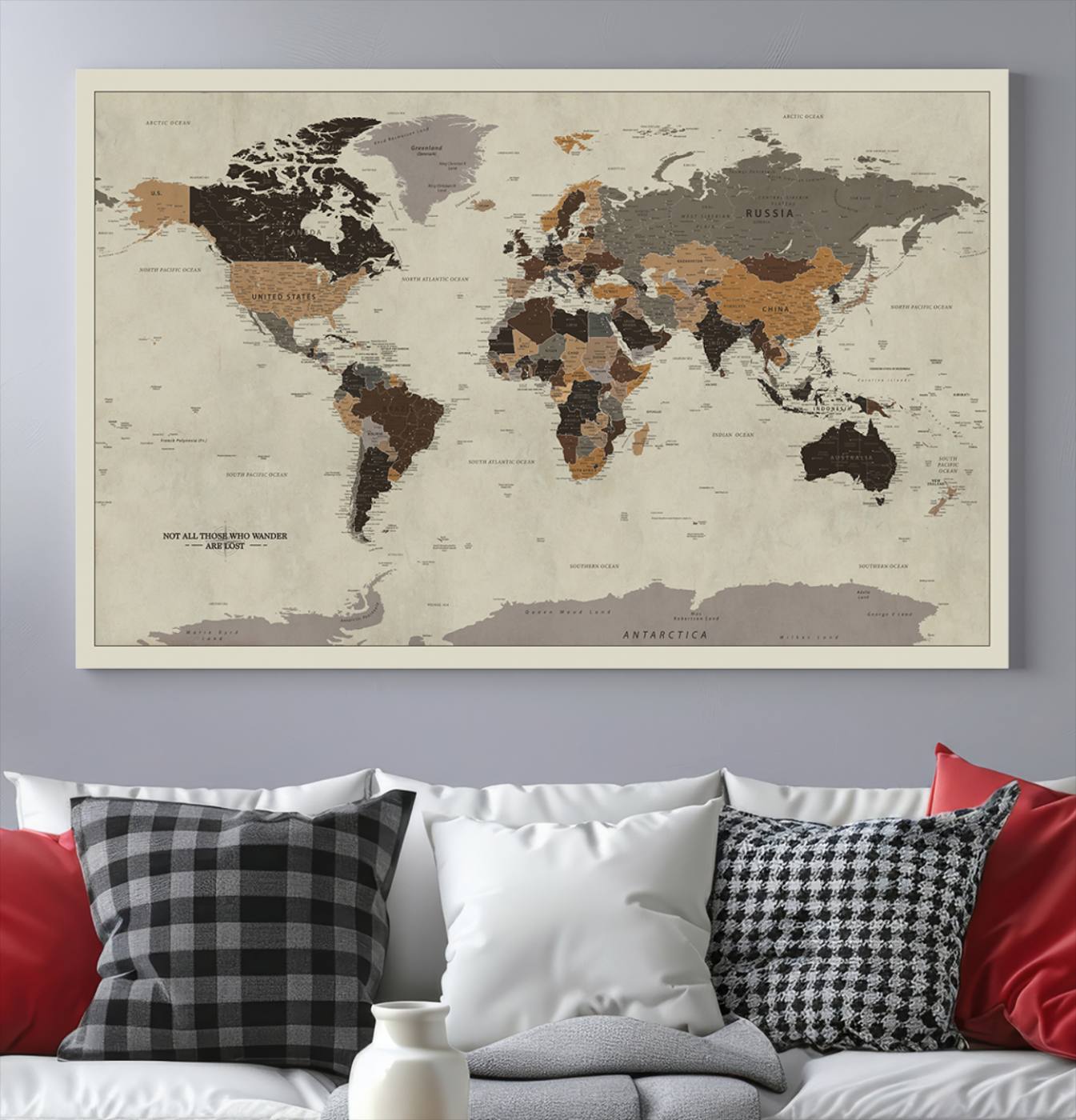 Antique World Map Canvas Print - Detailed Vintage World Map Art Print for Travel Lovers, Giclee Print, Unique Wall Decor