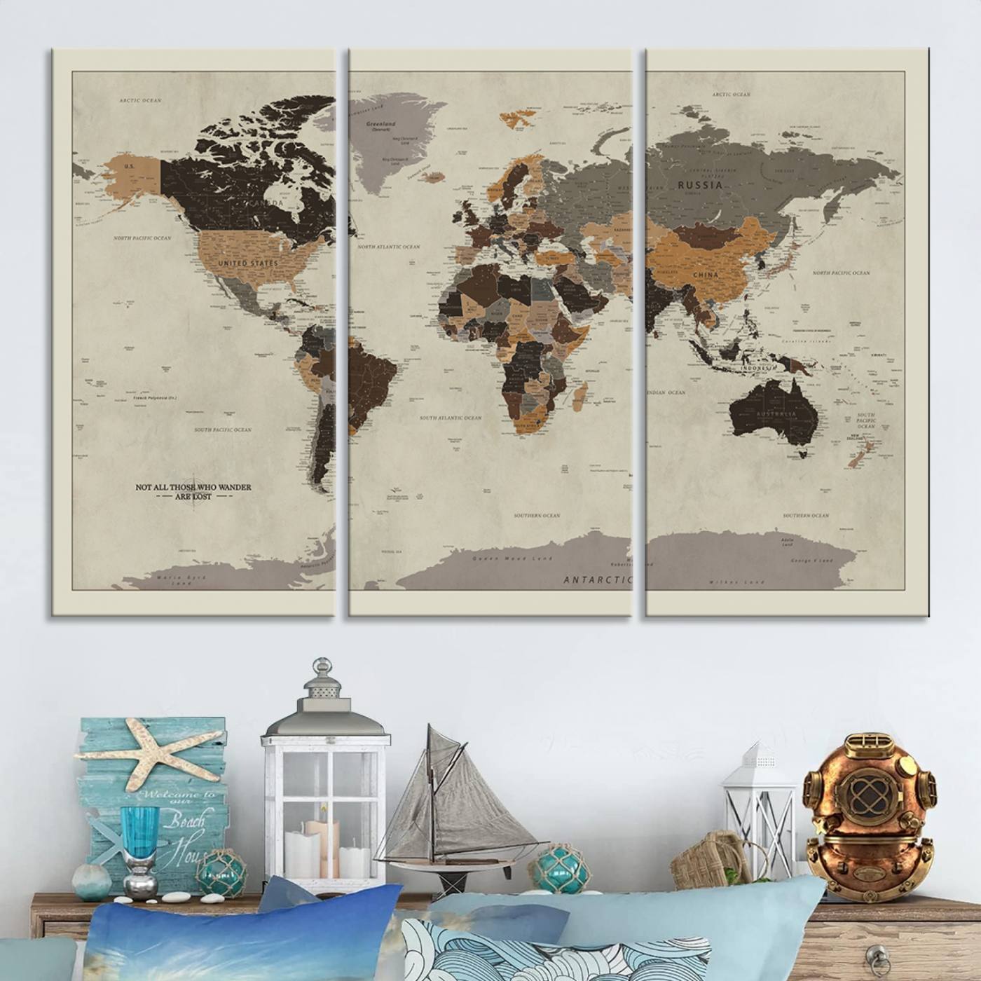 Antique World Map Canvas Print - Detailed Vintage World Map Art Print for Travel Lovers, Giclee Print, Unique Wall Decor