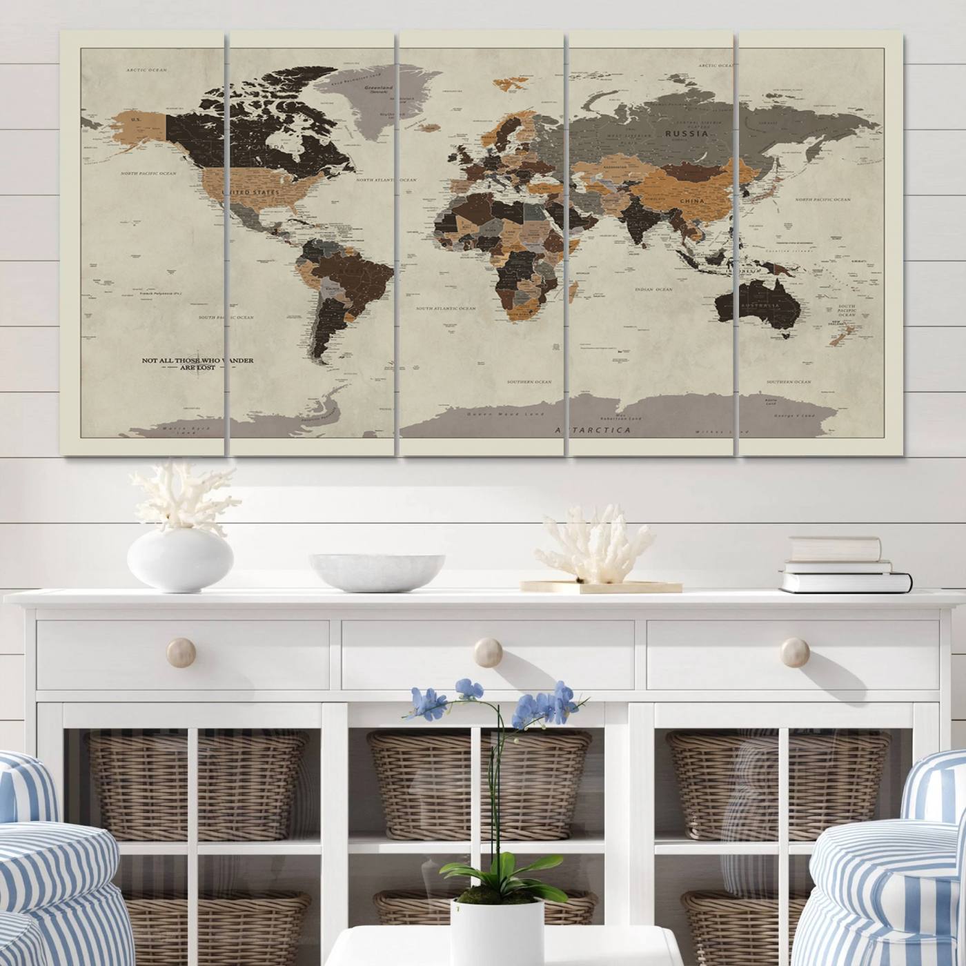 72209-MGV-CV-60X31-5P-Antique World Map Canvas Print - Detailed Vintage World Map Art Print for Travel Lovers, Giclee Print, Unique Wall Decor