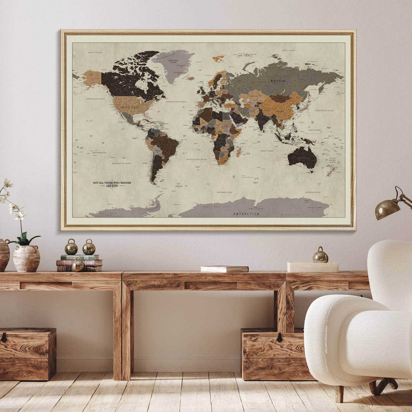 72209-MGV-FC-36X24_Natural-Antique World Map Canvas Print - Detailed Vintage World Map Art Print for Travel Lovers, Giclee Print, Unique Wall Decor