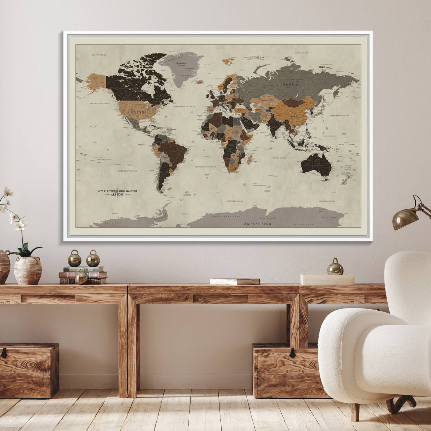 72209-MGV-FC-36X24_White-Antique World Map Canvas Print - Detailed Vintage World Map Art Print for Travel Lovers, Giclee Print, Unique Wall Decor
