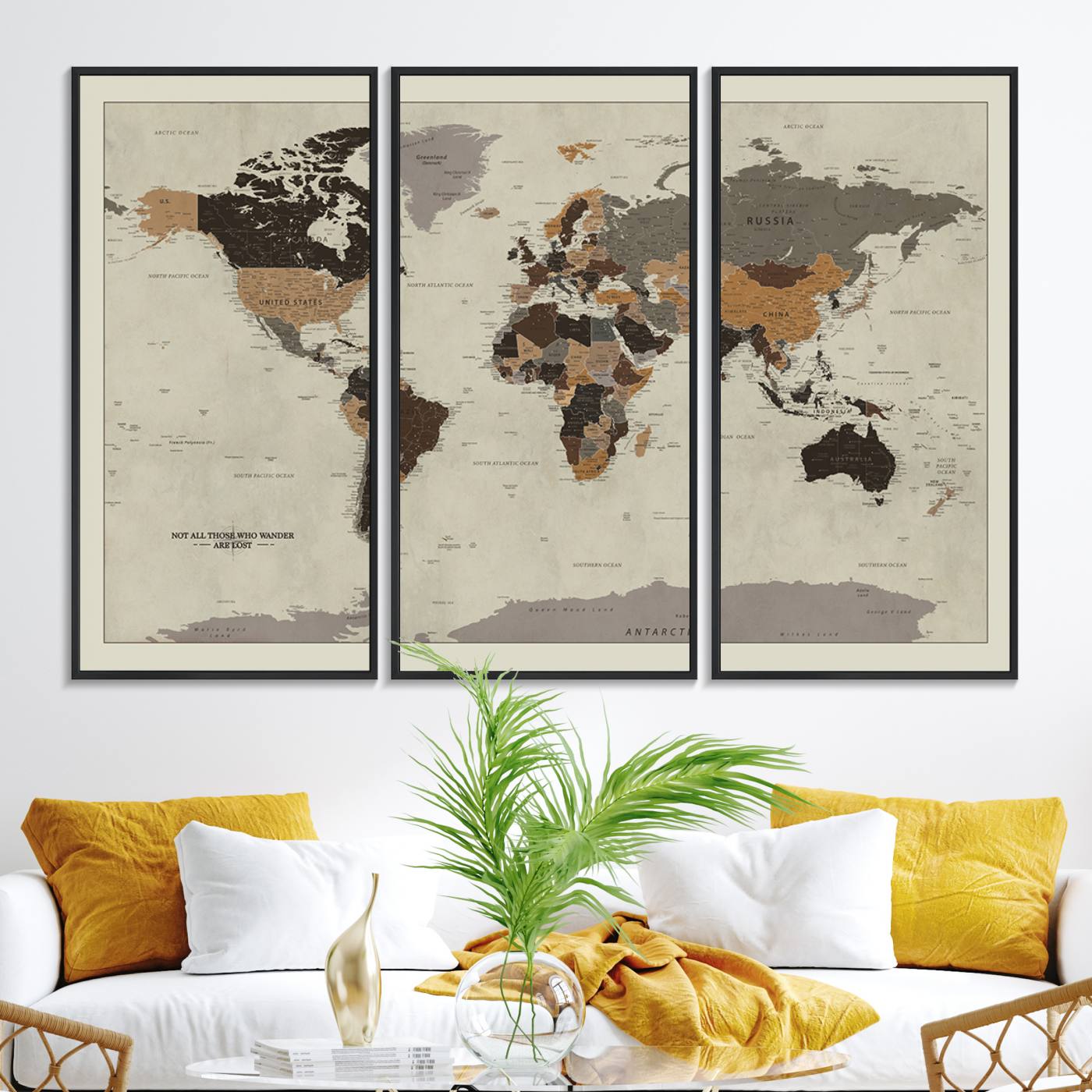72209-MGV-FC-48X32-3P_Black-Antique World Map Canvas Print - Detailed Vintage World Map Art Print for Travel Lovers, Giclee Print, Unique Wall Decor