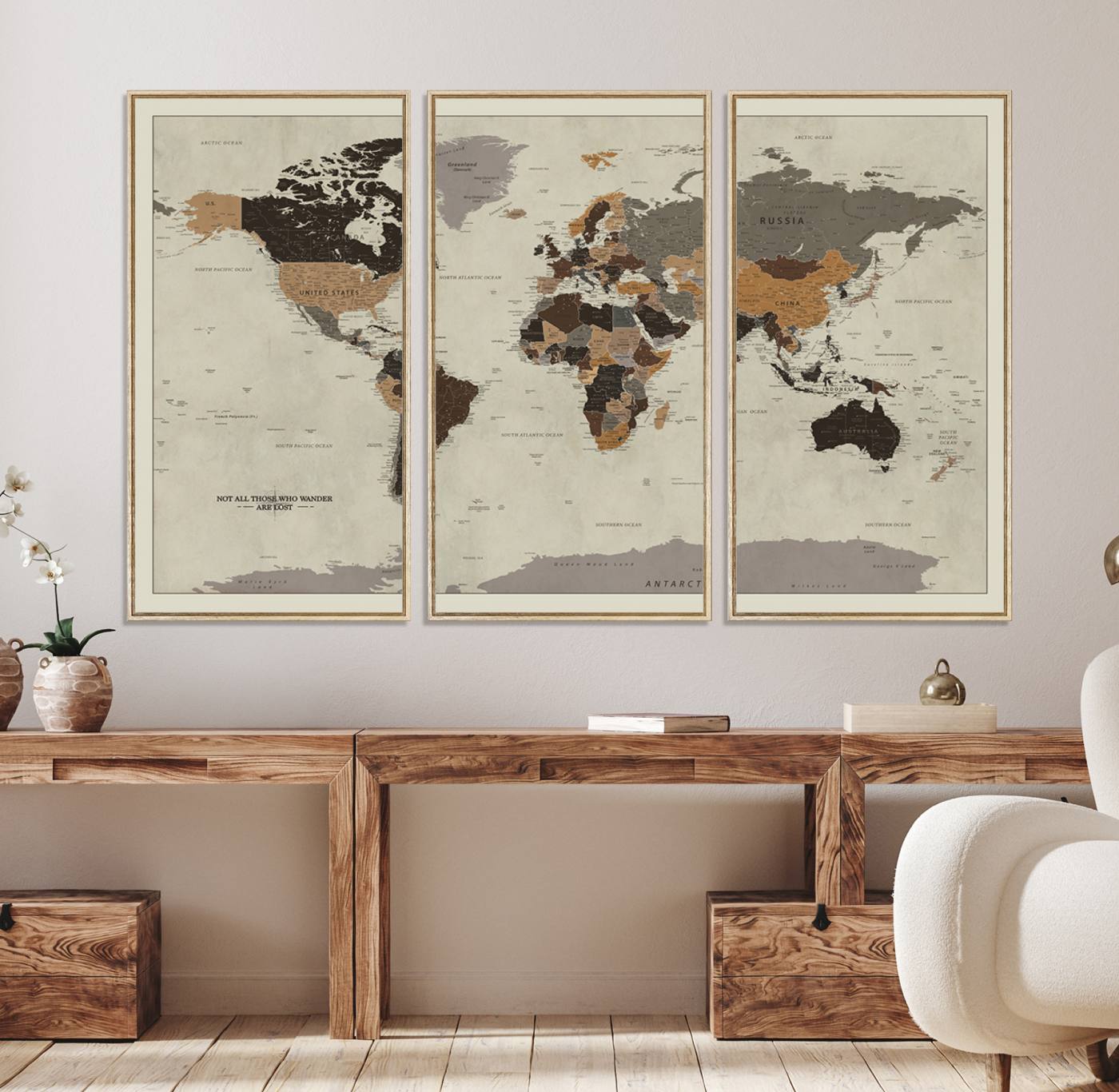 72209-MGV-FC-48X32-3P_Natural-Antique World Map Canvas Print - Detailed Vintage World Map Art Print for Travel Lovers, Giclee Print, Unique Wall Decor
