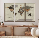 72209-MGV-FC-48X32-3P_Walnut-Antique World Map Canvas Print - Detailed Vintage World Map Art Print for Travel Lovers, Giclee Print, Unique Wall Decor