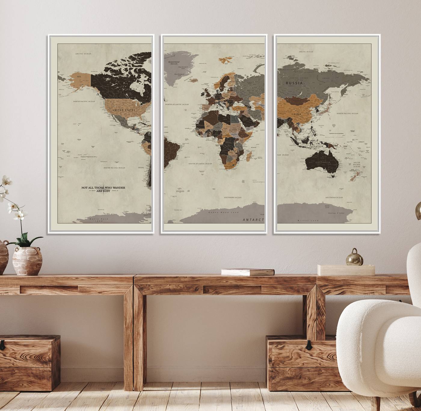 72209-MGV-FC-48X32-3P_White-Antique World Map Canvas Print - Detailed Vintage World Map Art Print for Travel Lovers, Giclee Print, Unique Wall Decor
