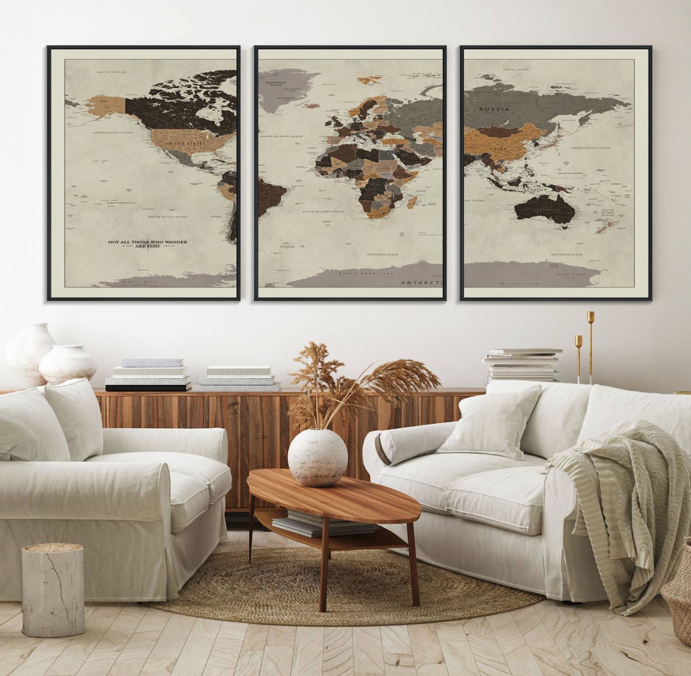 72209-MGV-FC-60X30-3P_Black-Antique World Map Canvas Print - Detailed Vintage World Map Art Print for Travel Lovers, Giclee Print, Unique Wall Decor