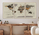 72209-MGV-FC-60X30-3P_Natural-Antique World Map Canvas Print - Detailed Vintage World Map Art Print for Travel Lovers, Giclee Print, Unique Wall Decor