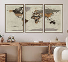 72209-MGV-FC-60X30-3P_Walnut-Antique World Map Canvas Print - Detailed Vintage World Map Art Print for Travel Lovers, Giclee Print, Unique Wall Decor