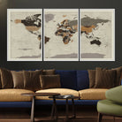 72209-MGV-FC-60X30-3P_White-Antique World Map Canvas Print - Detailed Vintage World Map Art Print for Travel Lovers, Giclee Print, Unique Wall Decor