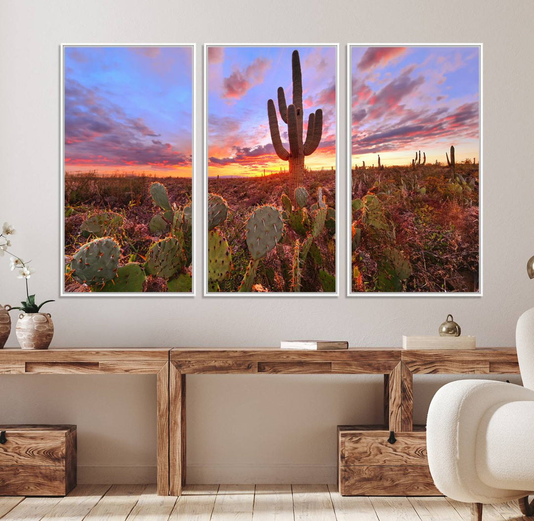 70465-MGV-FC-48X32-3P_White-Arizona Desert Wall Art Canvas Print - Framed Deser Sunset Wall Decor