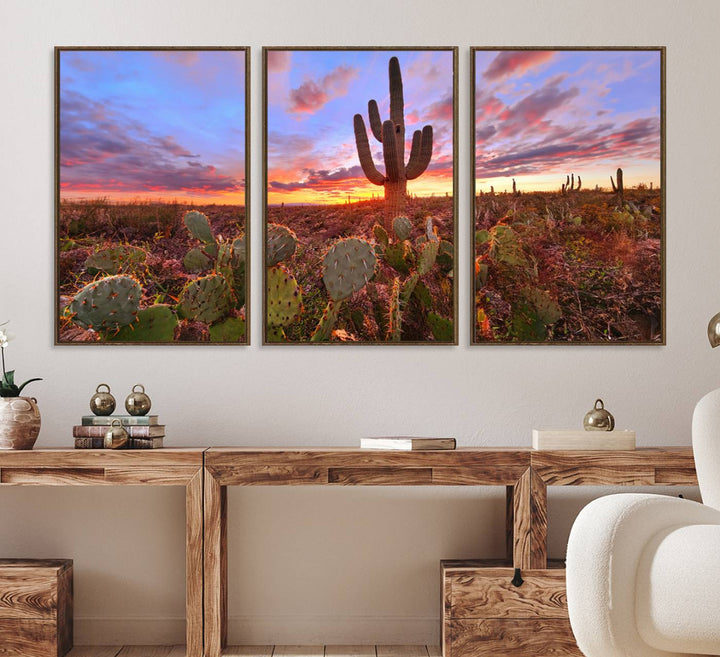70465-MGV-FC-60X30-3P_Walnut-Arizona Desert Wall Art Canvas Print - Framed Deser Sunset Wall Decor