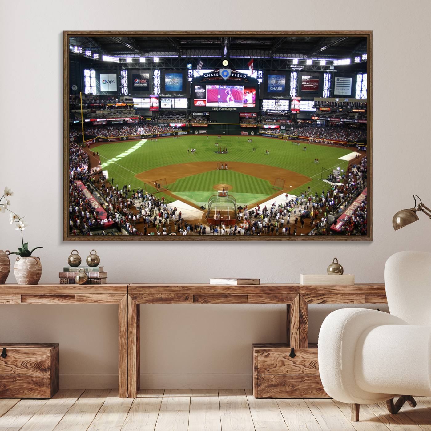 91630-MGV-FC-36X24_Walnut-Arizona Diamondbacks Baseball Team Print - Phoenix Chase Field Baseball Stadium Wall Art Canvas Print