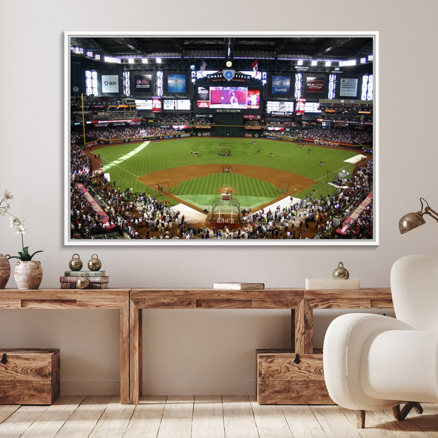 91630-MGV-FC-36X24_White-Arizona Diamondbacks Baseball Team Print - Phoenix Chase Field Baseball Stadium Wall Art Canvas Print