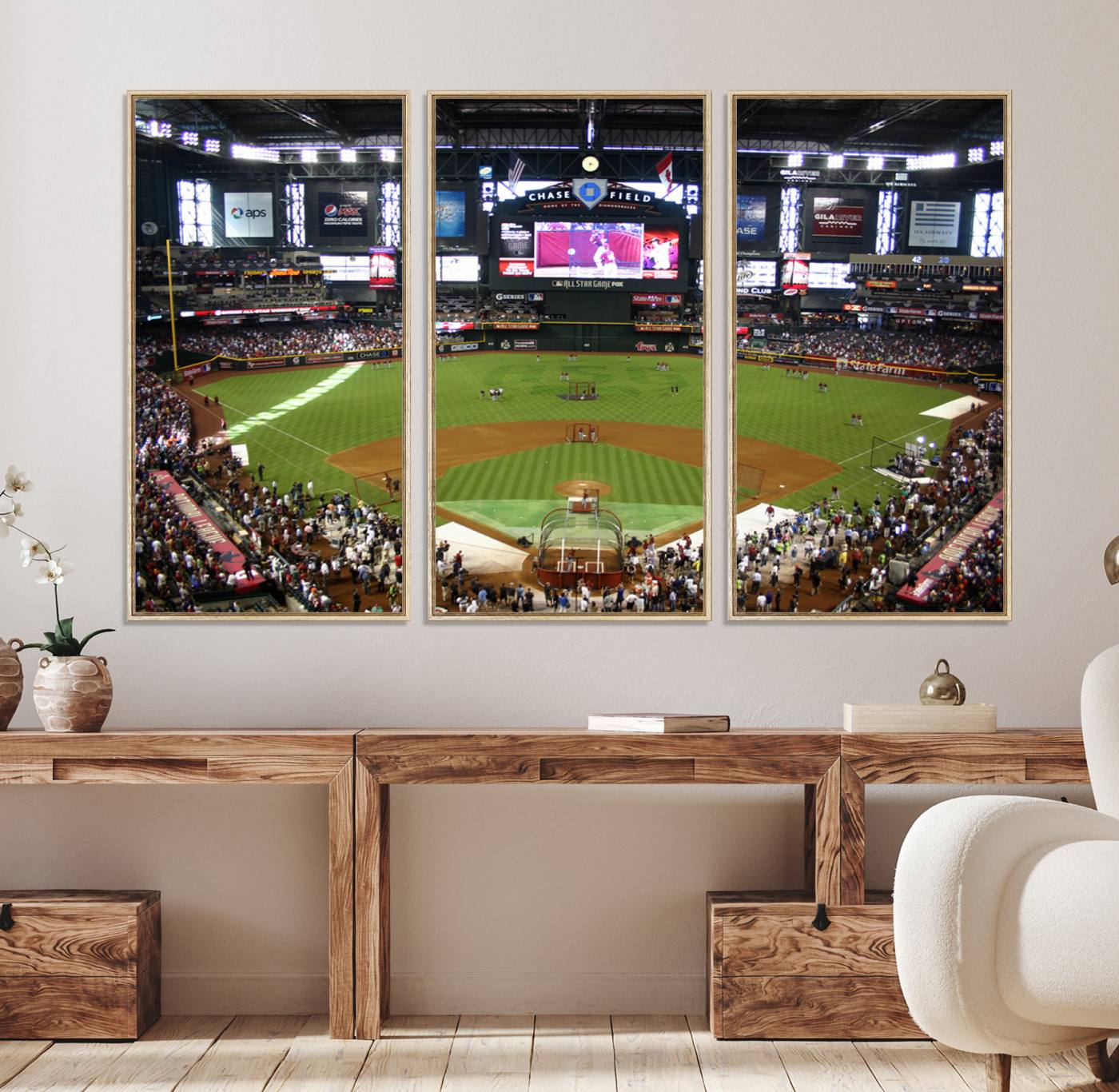 91630-MGV-FC-48X32-3P_Natural-Arizona Diamondbacks Baseball Team Print - Phoenix Chase Field Baseball Stadium Wall Art Canvas Print