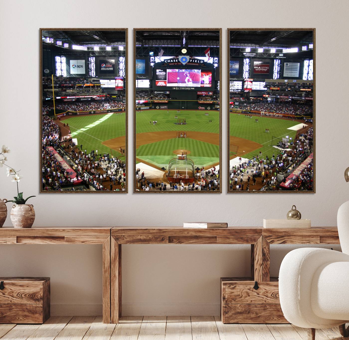 91630-MGV-FC-48X32-3P_Walnut-Arizona Diamondbacks Baseball Team Print - Phoenix Chase Field Baseball Stadium Wall Art Canvas Print