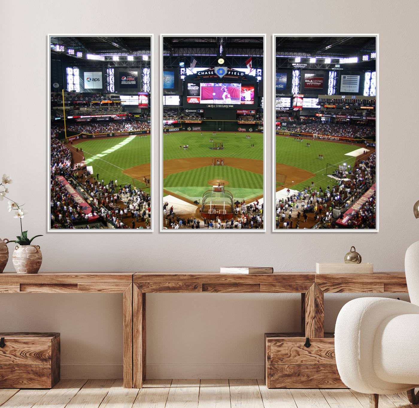91630-MGV-FC-48X32-3P_White-Arizona Diamondbacks Baseball Team Print - Phoenix Chase Field Baseball Stadium Wall Art Canvas Print
