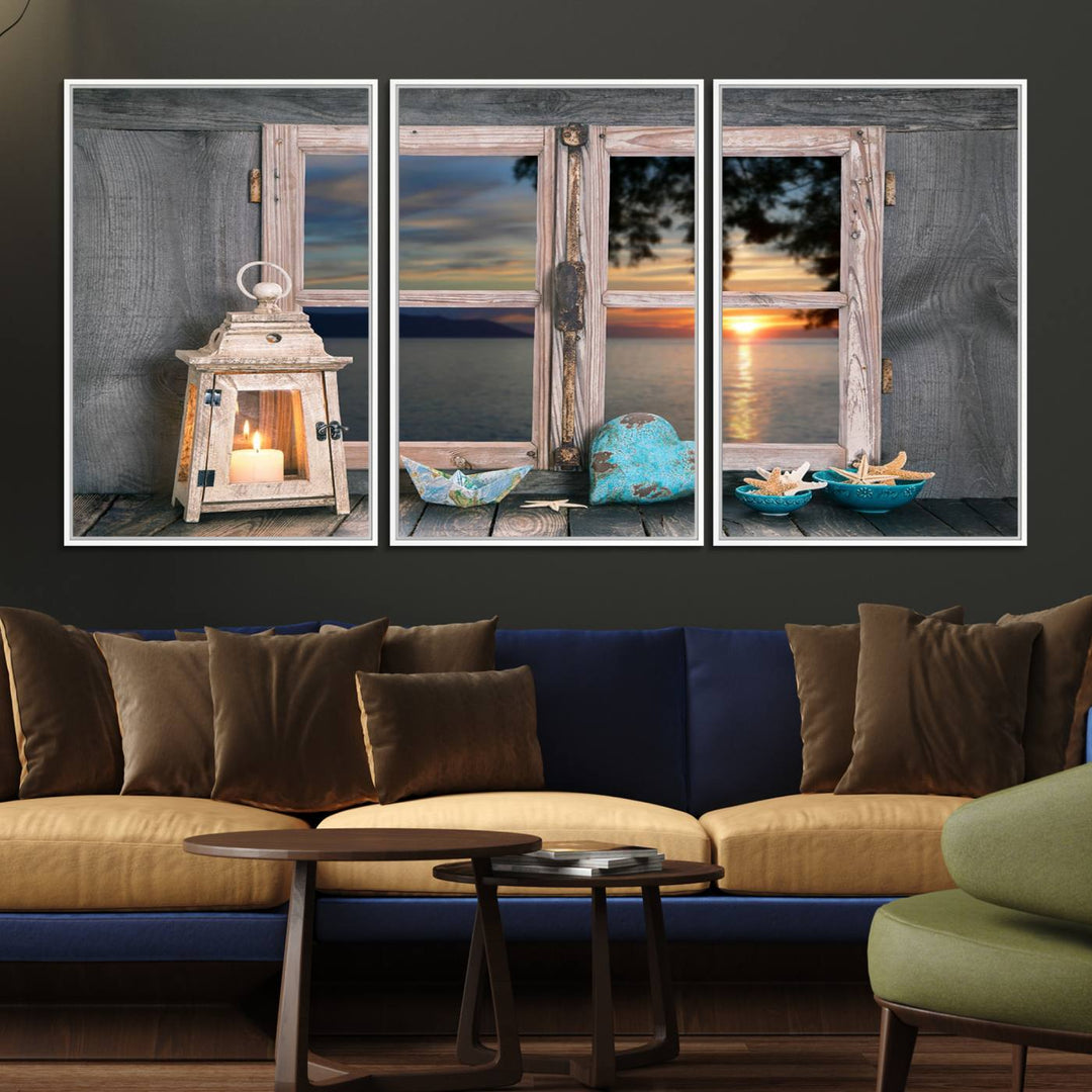 95268-MGV-FC-60X30-3P_White-Astonishing Sunset from the Window Wall Art Canvas Print