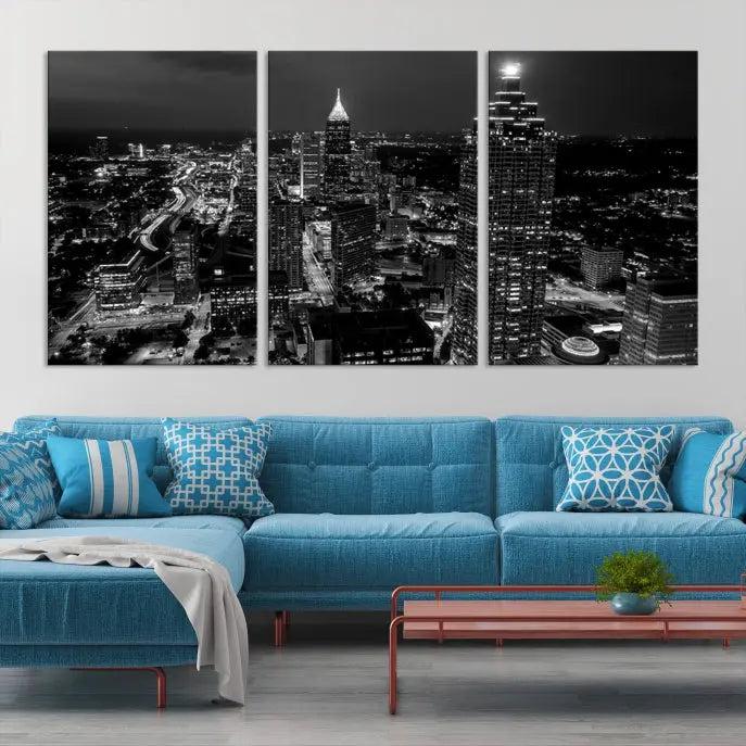 Atlanta Building Skyline Black and White Wall Art Cityscape Canvas Print 