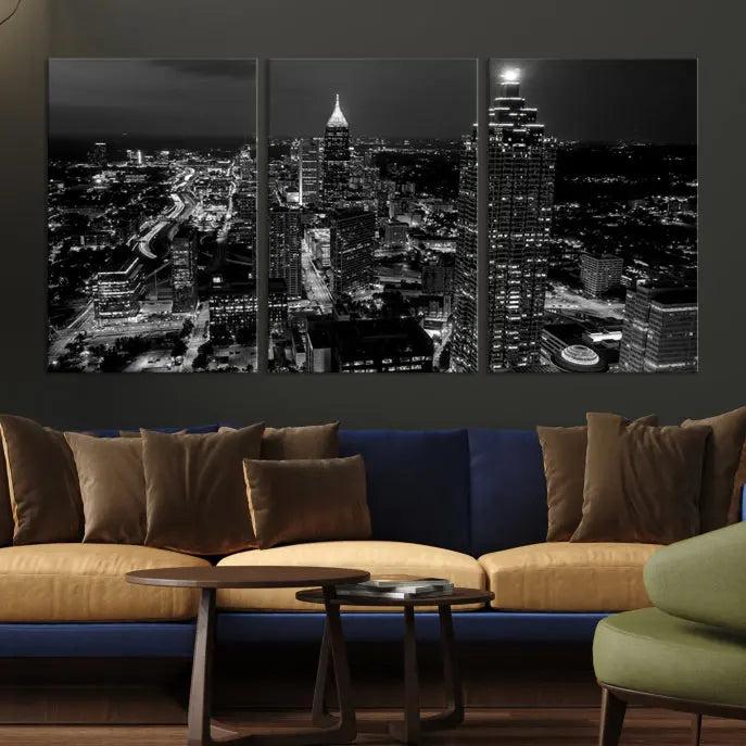 Atlanta Building Skyline Black and White Wall Art Cityscape Canvas Print 