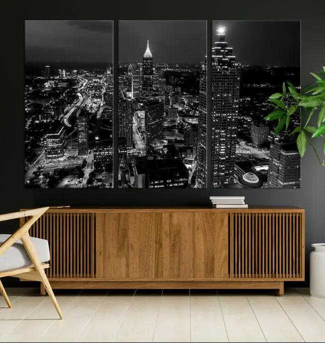 Atlanta Building Skyline Black and White Wall Art Cityscape Canvas Print 