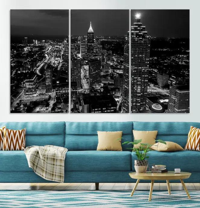 Atlanta Building Skyline Black and White Wall Art Cityscape Canvas Print 