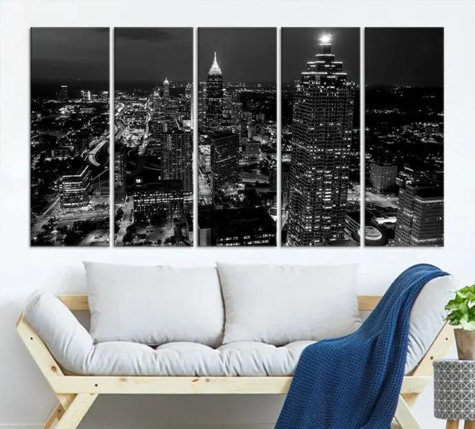 Atlanta Building Skyline Black and White Wall Art Cityscape Canvas Print 