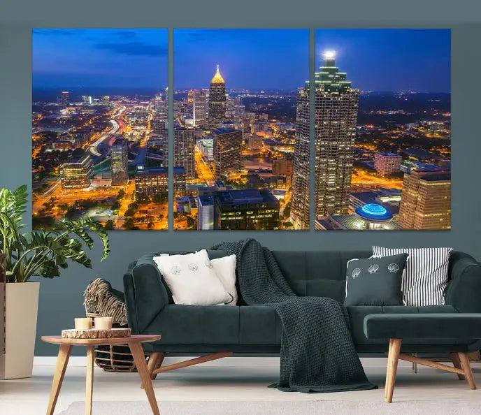 Atlanta City Lights Cityscape View Wall Art Canvas Print 