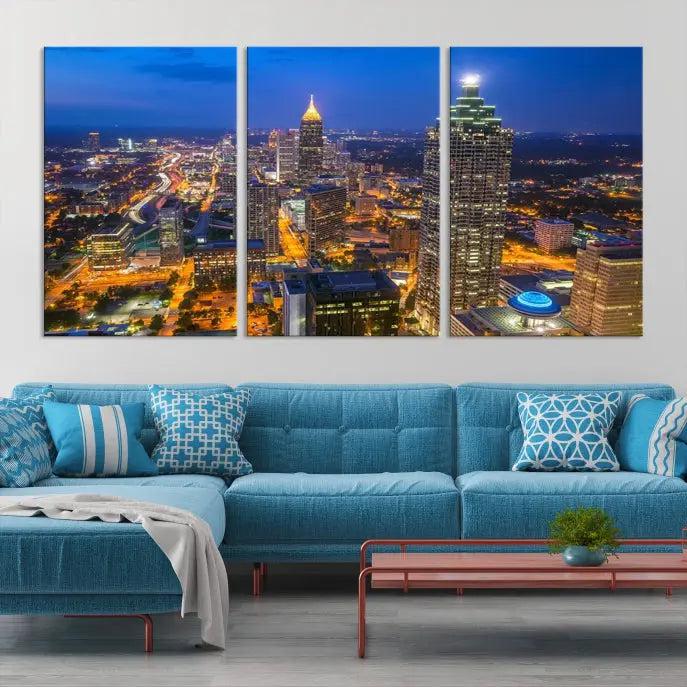 Atlanta City Lights Cityscape View Wall Art Canvas Print 