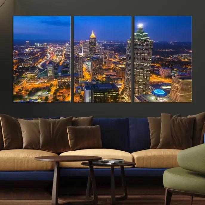 Atlanta City Lights Cityscape View Wall Art Canvas Print 