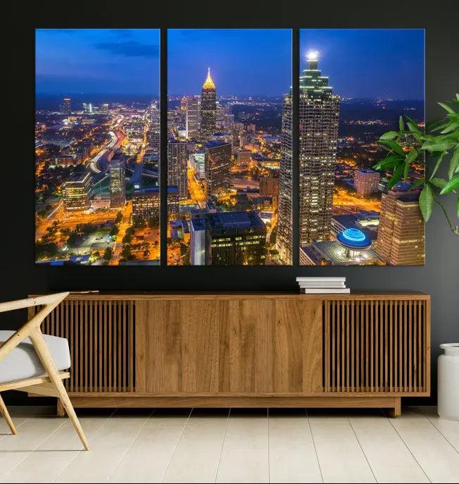 Atlanta City Lights Cityscape View Wall Art Canvas Print 