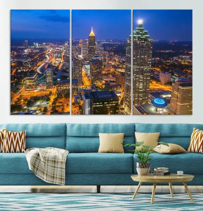 Atlanta City Lights Cityscape View Wall Art Canvas Print 