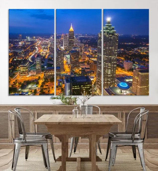 Atlanta City Lights Cityscape View Wall Art Canvas Print 