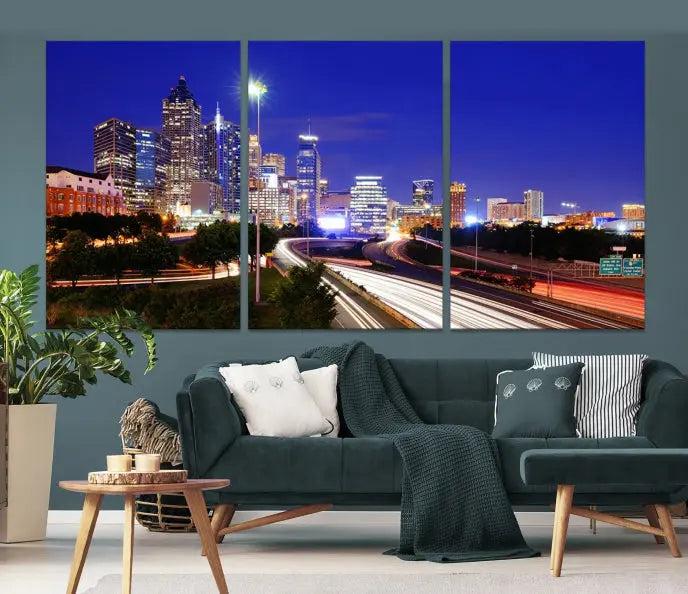 Atlanta City Lights Night Blue Skyline Canvas Print 