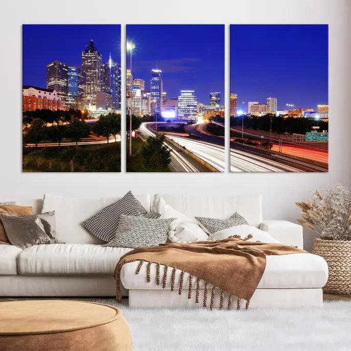 Atlanta City Lights Night Blue Skyline Canvas Print 