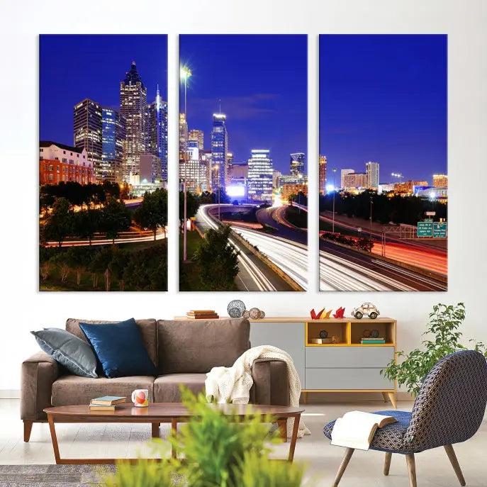 Atlanta City Lights Night Blue Skyline Canvas Print 