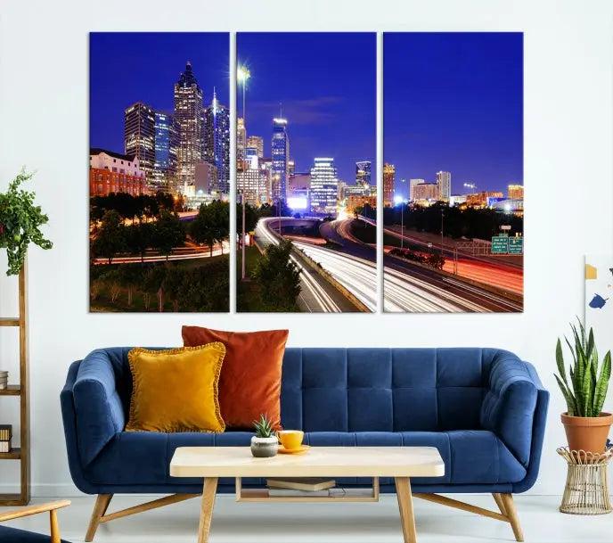 Atlanta City Lights Night Blue Skyline Canvas Print 