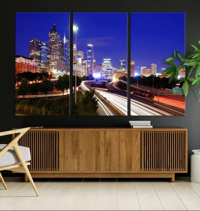 Atlanta City Lights Night Blue Skyline Canvas Print 