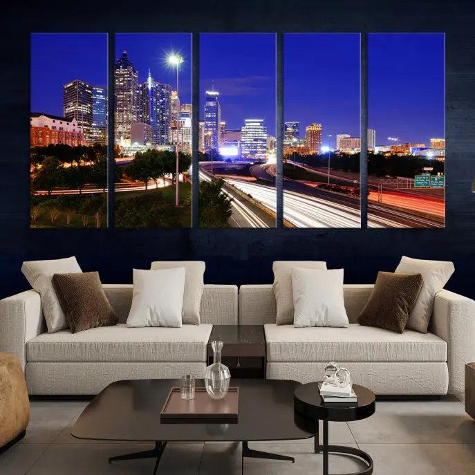 Atlanta City Lights Night Blue Skyline Canvas Print 