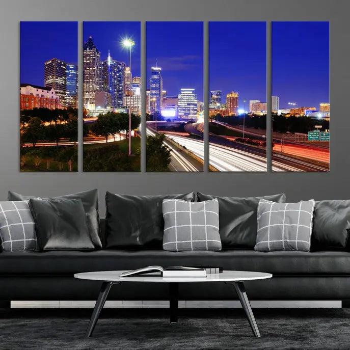 Atlanta City Lights Night Blue Skyline Canvas Print 