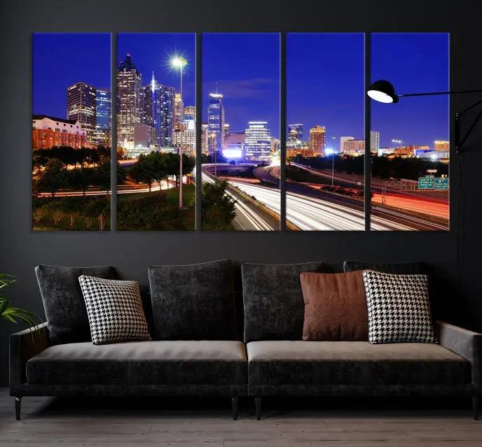 Atlanta City Lights Night Blue Skyline Canvas Print 