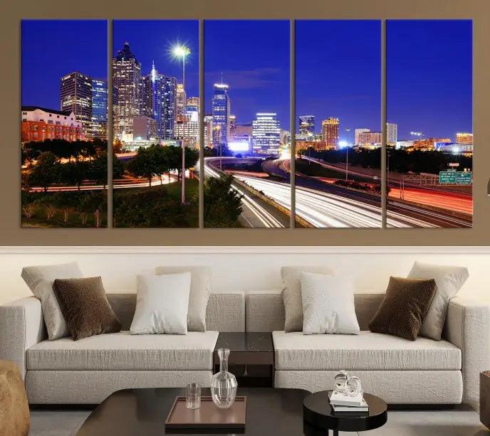 Atlanta City Lights Night Blue Skyline Canvas Print 