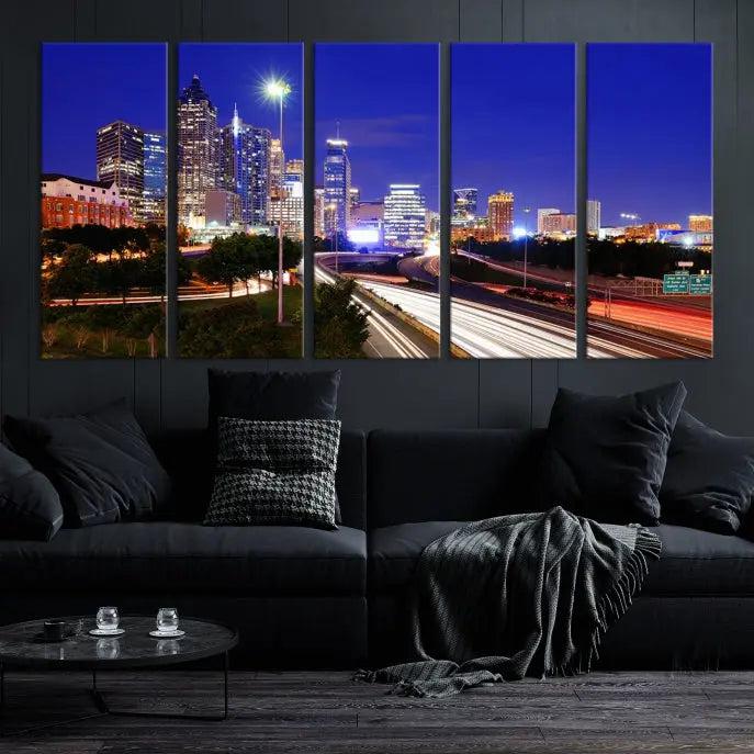 Atlanta City Lights Night Blue Skyline Canvas Print 