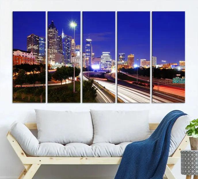 Atlanta City Lights Night Blue Skyline Canvas Print 