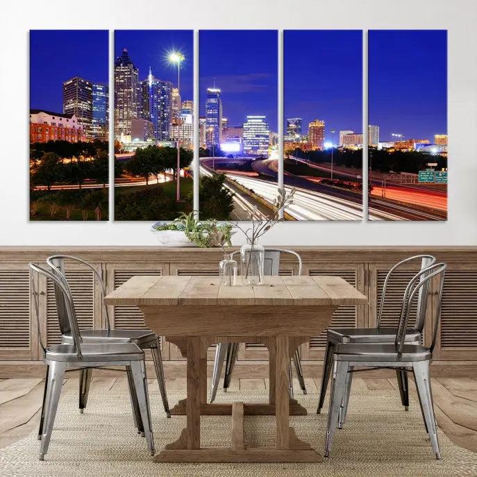 Atlanta City Lights Night Blue Skyline Canvas Print 