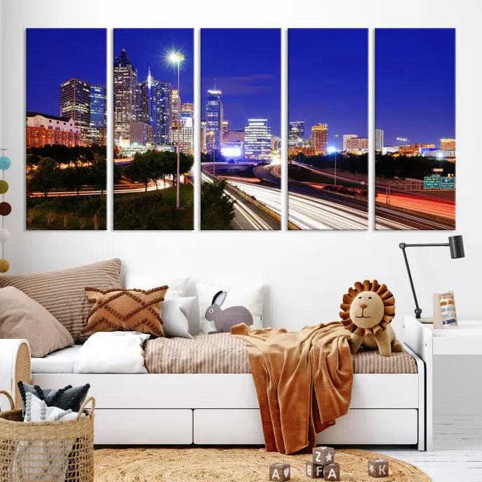 Atlanta City Lights Night Blue Skyline Canvas Print 