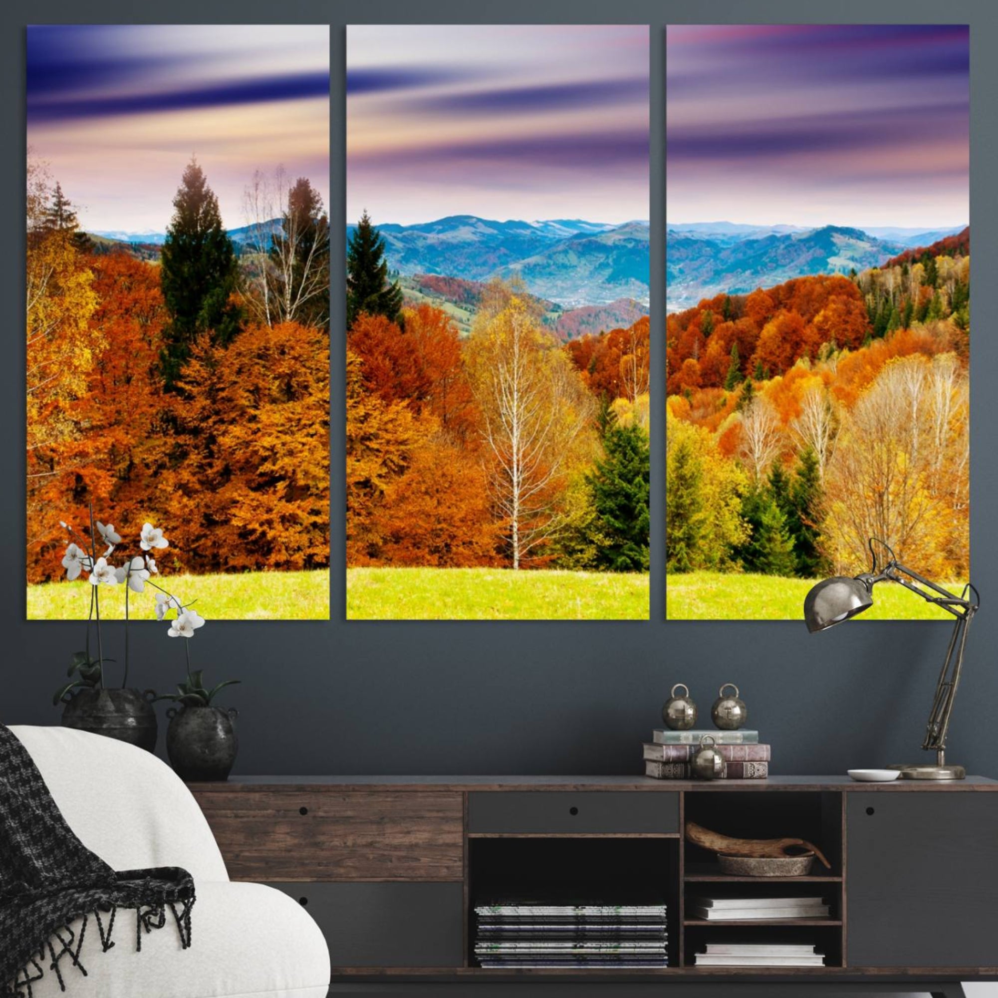 80908-MGV-CV-36X24-Autumn Forest Mountain Wall Art Canvas Print | Colorful Giclee Forest Canvas Print | Scenic