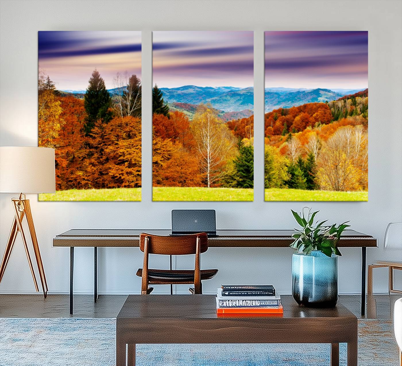 80908-MGV-CV-48X32-3P-Autumn Forest Mountain Wall Art Canvas Print | Colorful Giclee Forest Canvas Print | Scenic