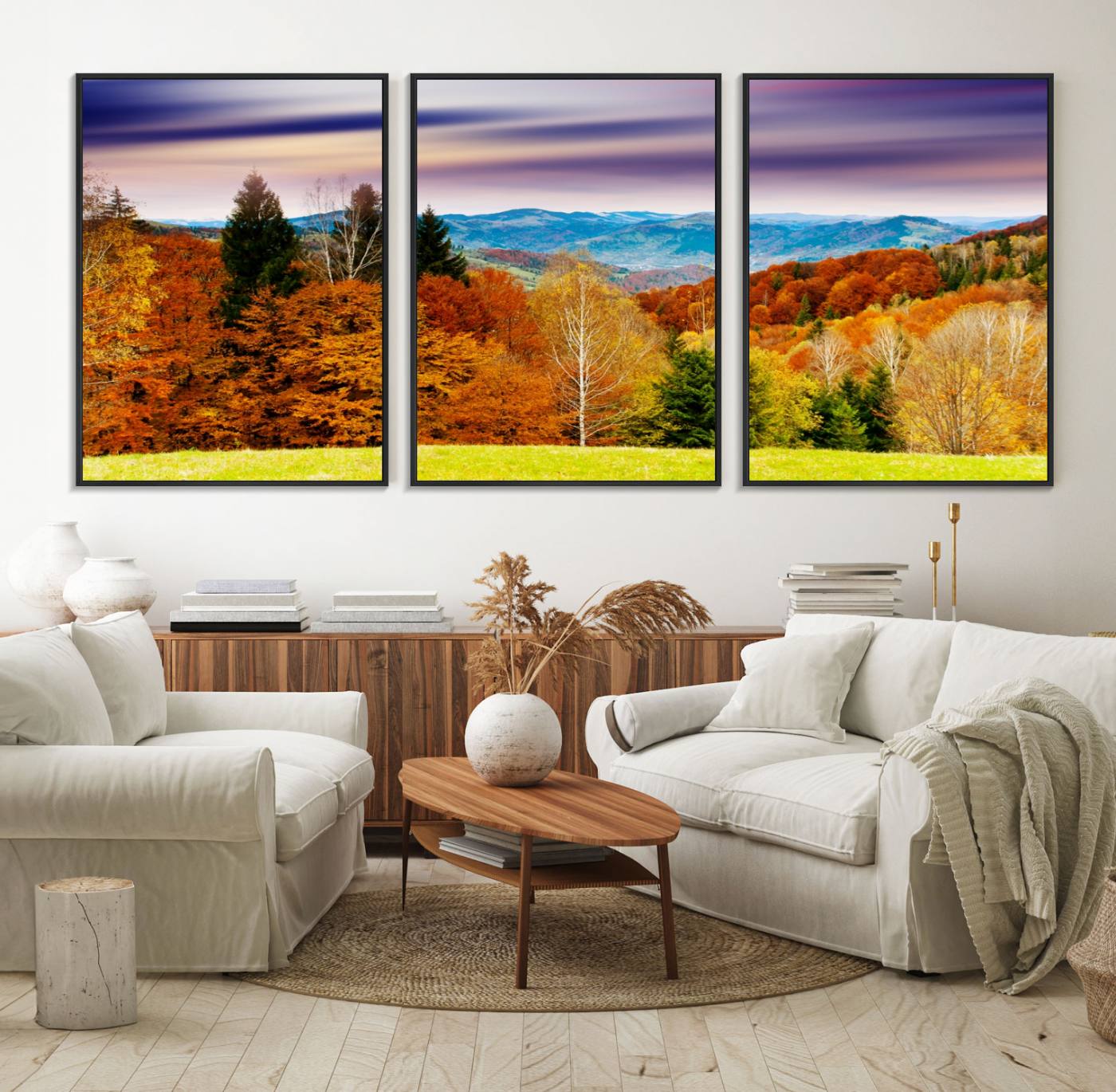 80908-MGV-FC-60X30-3P_Black-Autumn Forest Mountain Wall Art Canvas Print | Colorful Giclee Forest Canvas Print | Scenic